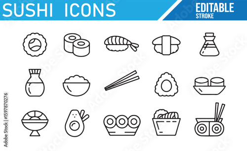 Obraz na plátně Minimalist Sushi Icon Collection for Japanese Food Illustrations and Branding