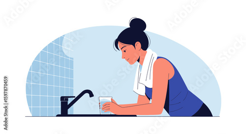 Hydrated Athlete Woman Drinking Water After Training For Wellness Lifestyle