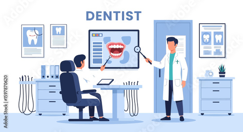 Dental Experts Discussing Oral Healthcare And Treatment In The Clinic Setting