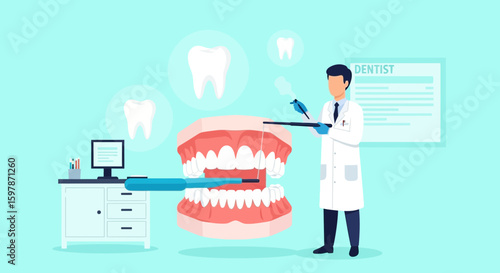 Illustrative Presentation Of Dental Healthcare By Dentist In Clinic