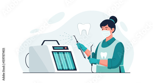 Dental Professional Using Modern Sterilization Equipment in Clinic Operation