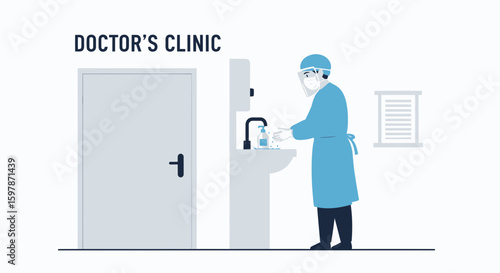 Medical Professional Washing Hands At Sink in a Doctor's Clinic Facility