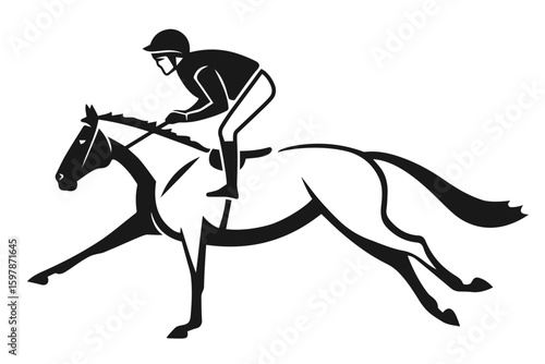 Stencil image of a jockey riding a racehorse