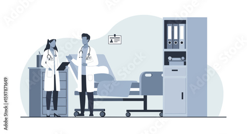 Medical Professionals Discussing Patient Care in a Modern Hospital Room Setting