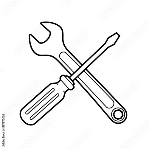 Wrench and screwdriver crossed on transparent background  