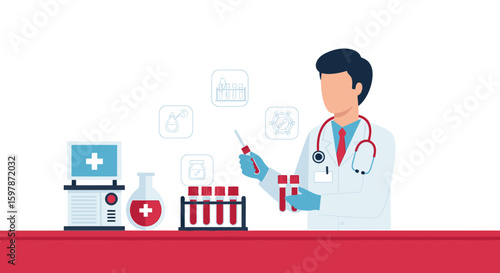 Medical Research And Analysis With Doctor In Lab Coat Handling Test Tubes