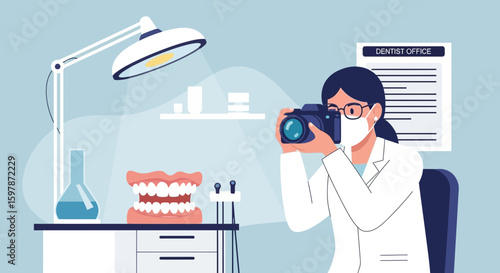 Female Dentist Capturing Dental Imagery in Her Office During a Check Up