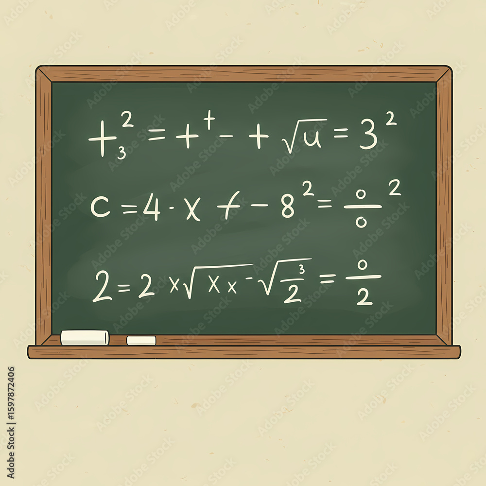 Fototapeta premium Chalkboard filled with math formulas and equations in classroom 