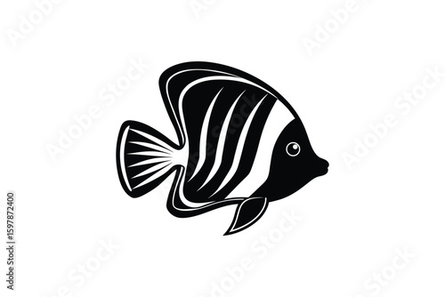 Elegant Angelfish Illustration A Striking Black and White Design of Marine Life in a Clean Silhouette stylized angelfish presented