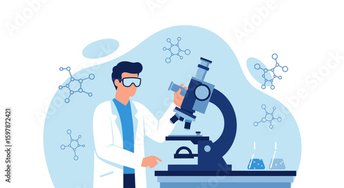 Innovative Research Scientist Inspecting Sample With Microscope In Laboratory