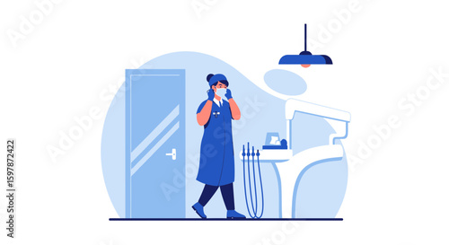 Female Dentist Preparing With Mask In Modern Clinic For Patient Care