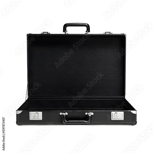 Empty Black Metal Briefcase on Transparent Background