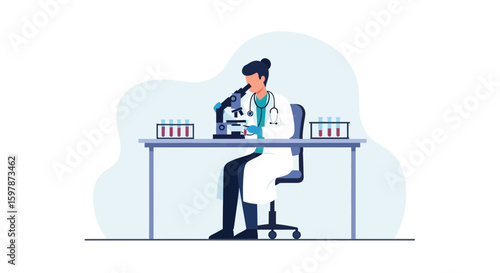 Female Medical Professional Analyzing Samples with Microscope in the Laboratory