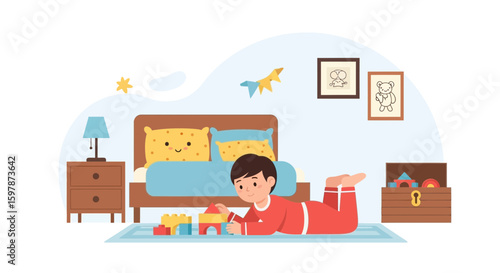Child's Playful Imagination Building Towers In Bedroom Blissful Serene Atmosphere