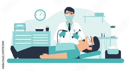Modern Dental Checkup Illustration Showing Oral Healthcare And Professional Treatment