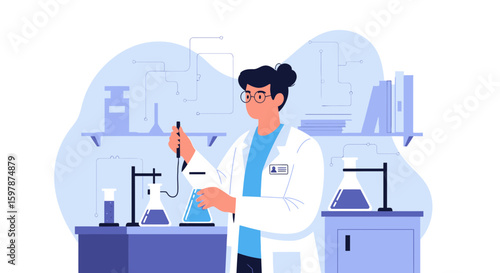 Female Scientist Conducts Research in a Modern Laboratory Setting with Experiment Equipment