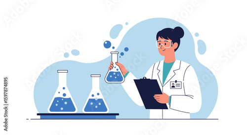 Female Scientist Examining Chemical Compounds in a Laboratory Setting Scene
