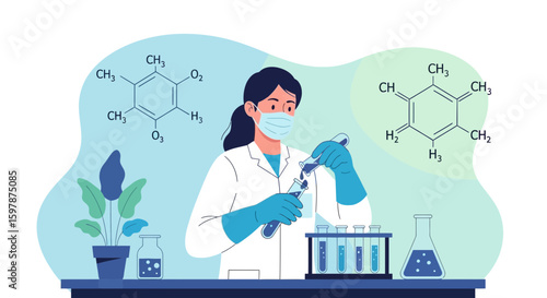 Female Scientist Experimenting With Chemical Compounds In A Modern Laboratory