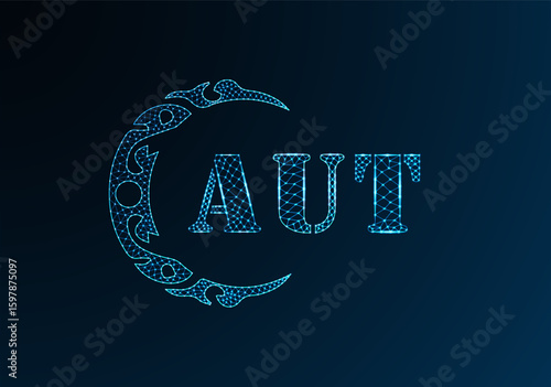 Low poly letter logo AUT design. AUT letter logo low poly vector design on blue color gradient background. AUT logo low poly design