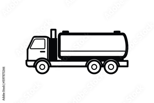 Detailed Black and White Tanker Truck Illustration Featuring a Bold Silhouette Style on a White Background Minimalist Design silhouette