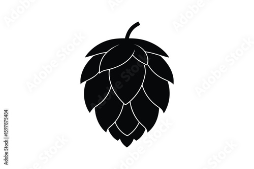 Detailed Hop Cone Illustration in Black and White Perfect for Brewing Designs and Craft Beer Labels silhouette This image