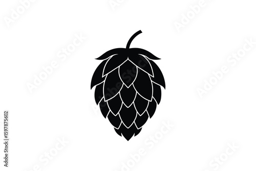 Isolated Black Hop Cone Illustration for Brewing and Craft Beer Designs on a White Background silhouette simple isolated hop
