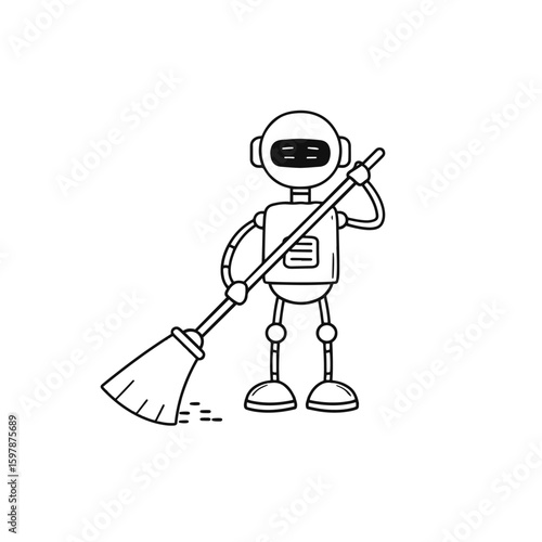 Illustration of a robot helping to sweep the floor
