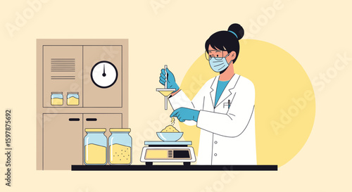 Female Scientist Works Diligently On Weighing A Chemical Compound In The Laboratory