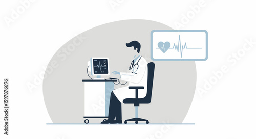 Doctor Analyzing Heart Rate Monitoring On Computer For Medical Healthcare Concept