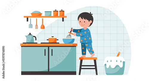 Little Chef Home Baking Fun In Kitchen Child Homemade Dessert Preparation