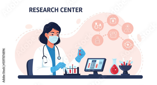 Doctor Analyzing Medical Test Result In Laboratory Modern Research Center