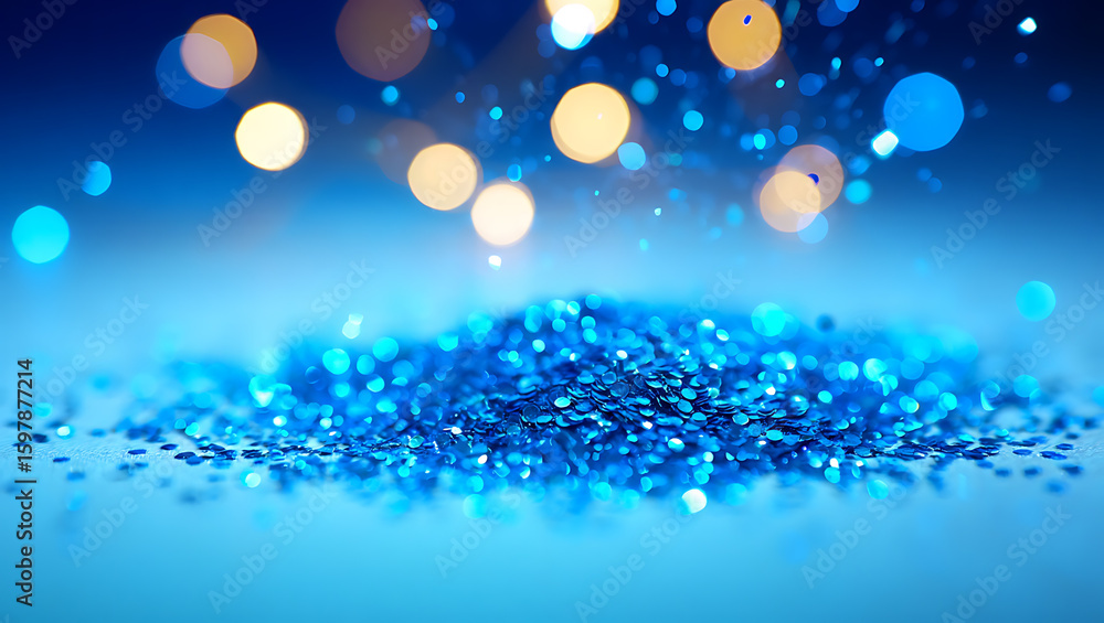 Naklejka premium Blue glitter sparkles with soft bokeh lights image