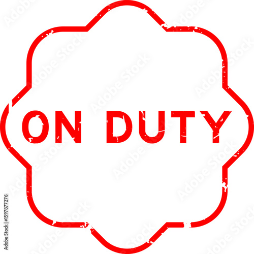 Grunge red on duty word square rubber seal stamp on white background