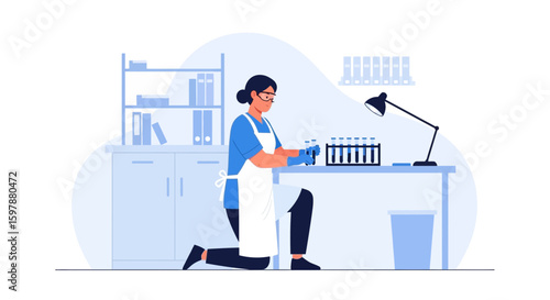 Scientist Conducting Experiment In A Laboratory With Test Tubes And Equipment