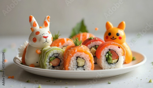 Colorful Sushi Rolls with Creative Animal Decorations