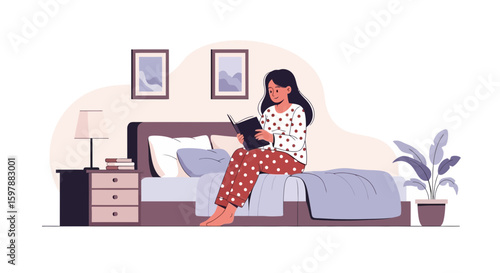 Woman Enjoying A Relaxing Time Reading A Book In Bedroom At Home