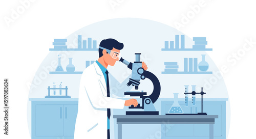 Scientist Using Microscope In Laboratory For Medical Research Discovery