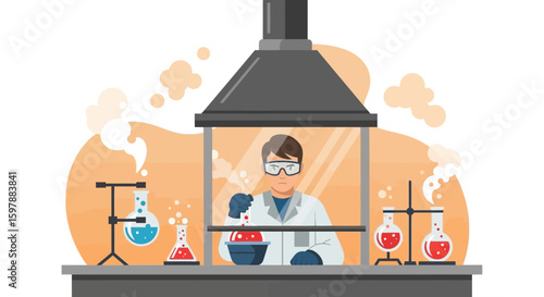 Scientist Working Diligently In The Laboratory With Glassware And Protective Equipment