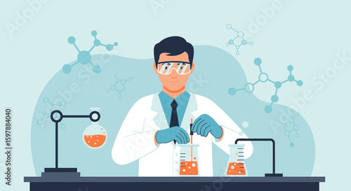 Scientist Working In Modern Chemistry Laboratory With Scientific Equipment
