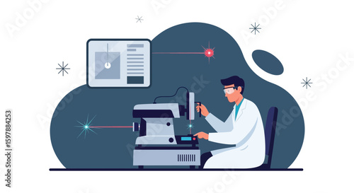 Scientist Working With High Tech Microscope For Research And Development