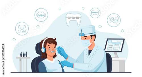 Orthodontic Treatment Procedure Young Patient With Braces Dentist Consultation Healthcare
