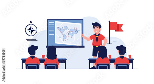 Scoutmaster Teaching World Geography To His Students In The Classroom