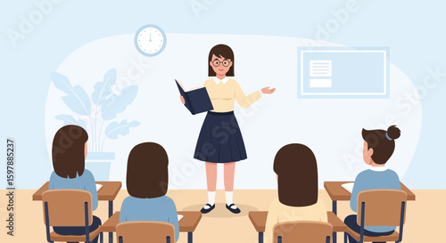 Passionate Teacher Teaches a Lesson to Her Students in an Elementary Classroom