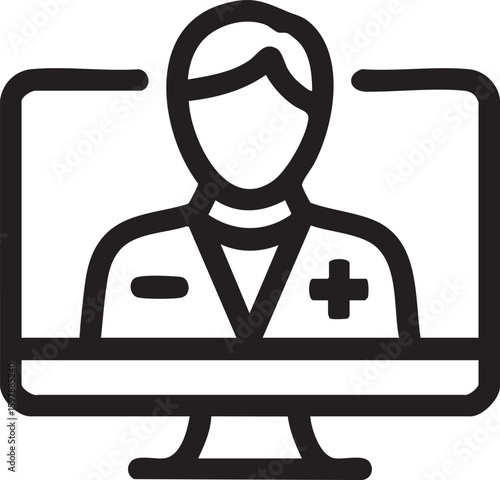 Online Doctor Consultation Line Art Vector Illustration Of Telemedicine Healthcare Service Icon For Medical Advice And Virtual Treatment Design

