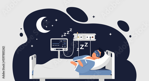 Patient Asleep With Sleep Mask In Hospital At Night Recovery Concept