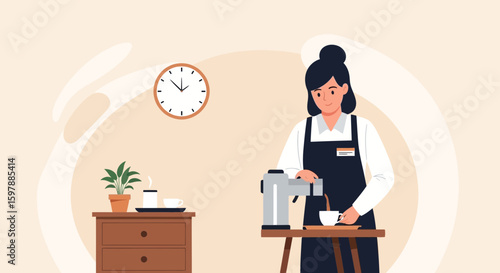 Woman Making Coffee At Home During Morning Routine Daily Life
