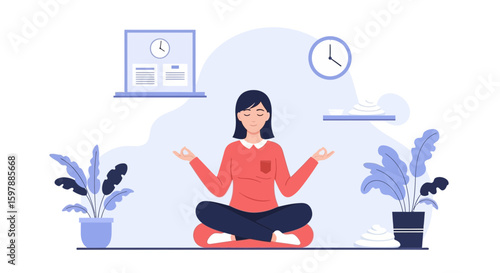 Woman Meditating At Home For Mindfulness And Relaxation During Workday