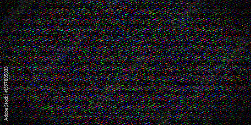 Abstract background with colorful glitch effect from pixels on dark screen. Digital Pixel color RGB noise error video frames. VHS, TV effect concept.