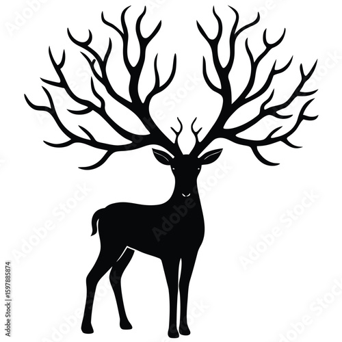Deer with Antlers Growing into Tree Branches Surreal Art