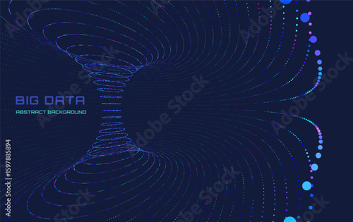 Abstract futuristic data torus from color dots connecting in circles on dark.  Big Data. Concept visualization for technology, analytics and network.